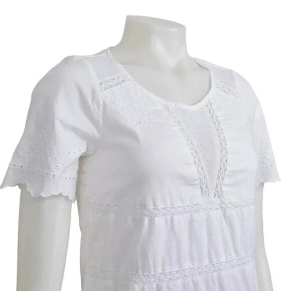 Gap Mini Dress Eyelet Scallop Lace Trip Short Sleeve White Cotton Size XS - Picture 2 of 12